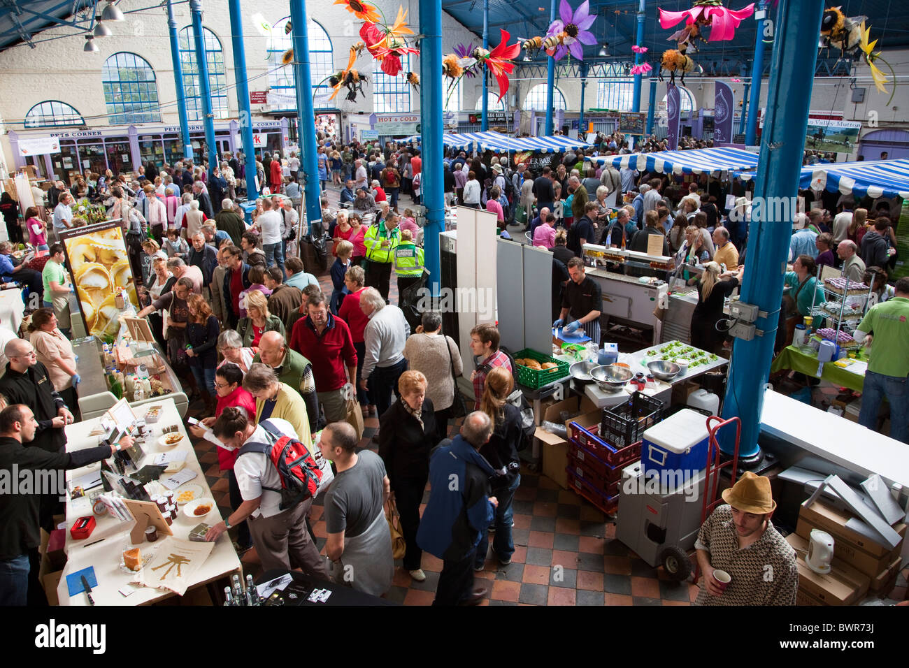 Market hall traders at Abergavenny Food Festival Wales UK Stock Photo ...