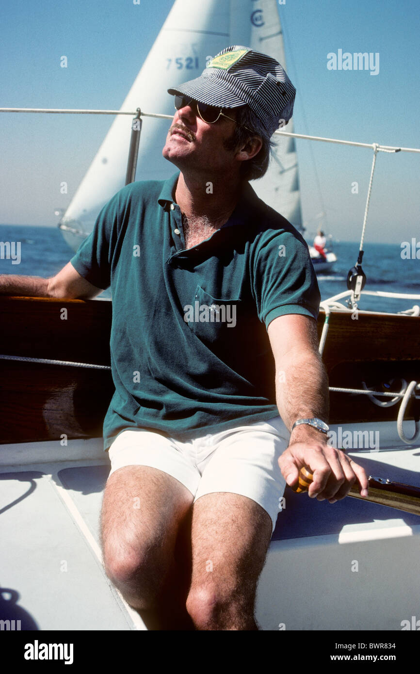 Ted Turner sailing in1983. Stock Photo
