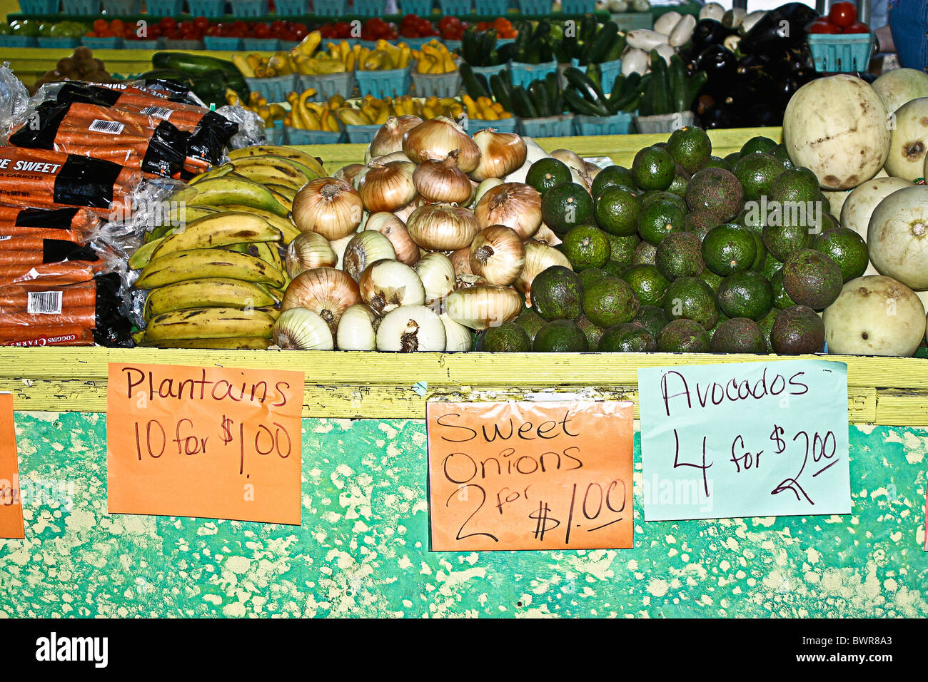 Fresh Vegetables on display at roadside stand on Interstate 4. Plant City, Florida  © Myrleen Pearson Stock Photo
