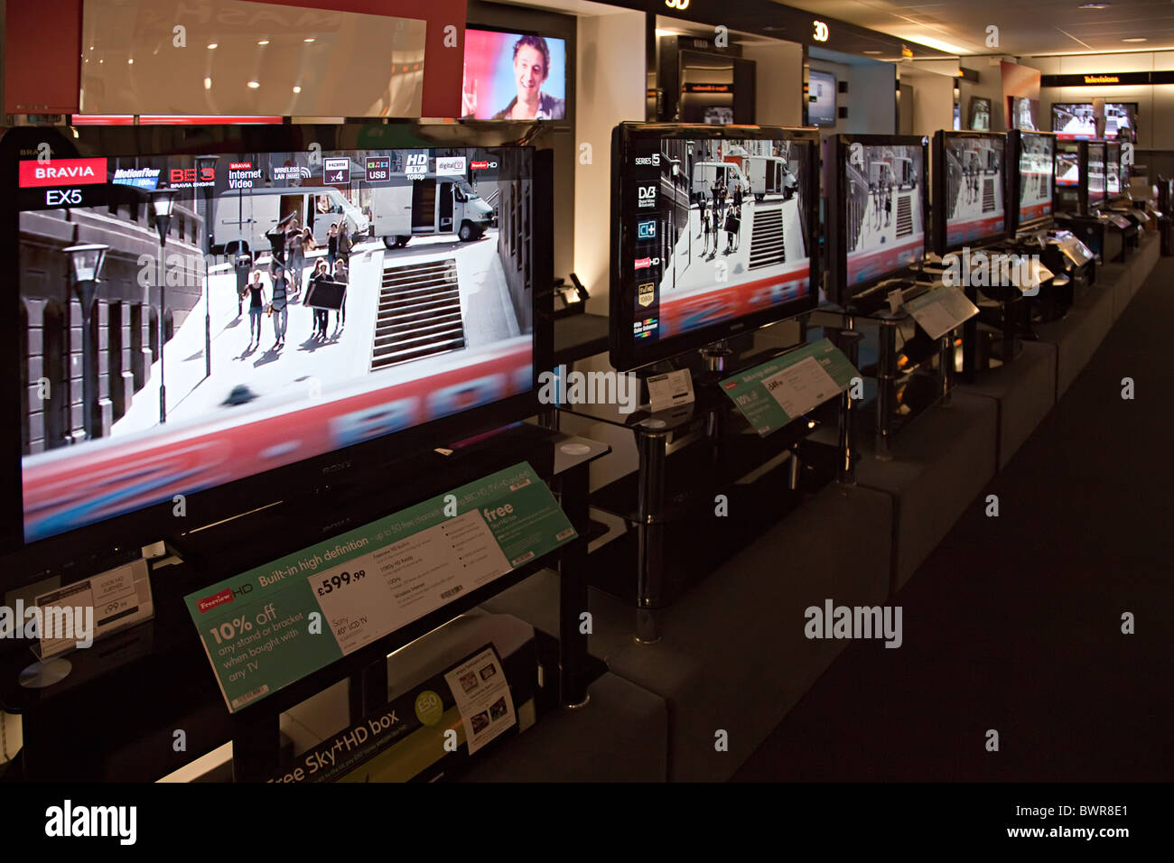 Digital flat screen televisions on sale in Comet, Cwmbran, Wales UK Stock Photo