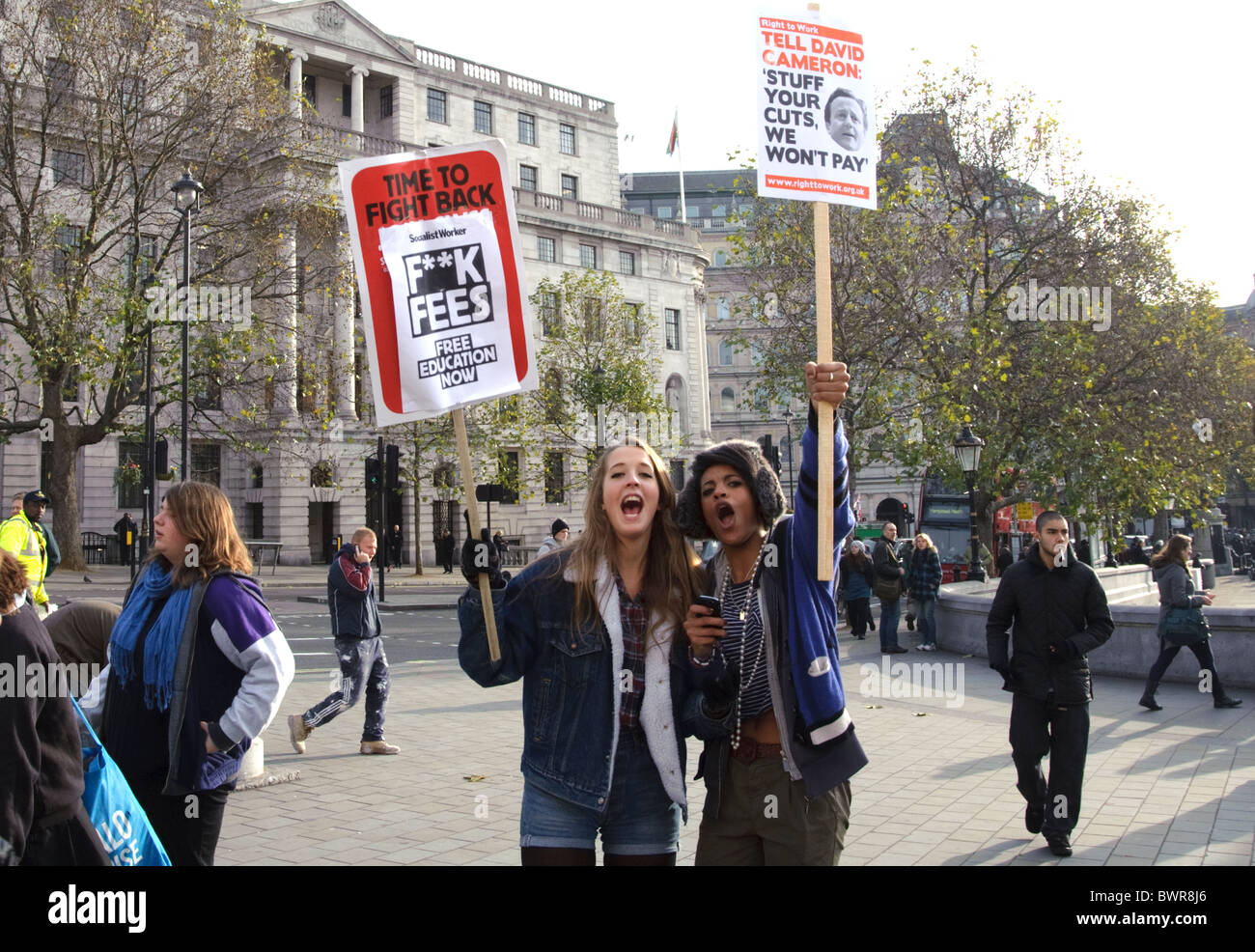 Young women protest  against tuition fee rises London Trafalgar square Nov/24/2010 Stock Photo