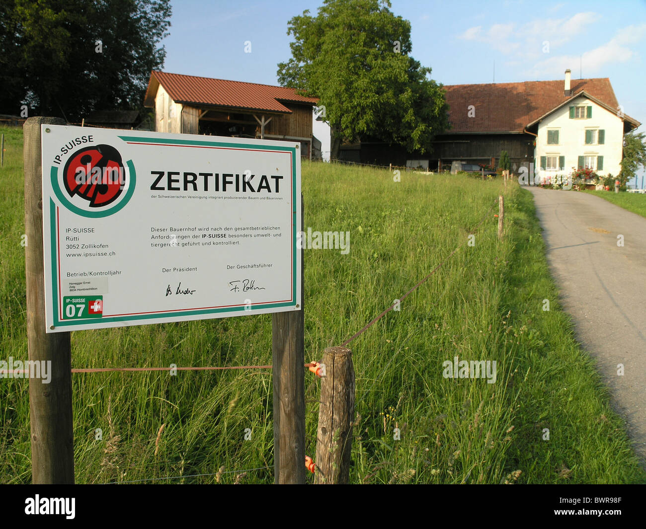 Switzerland Europe Hombrechtikon Canton Zurich agriculture certificate farm house food sign label IP-Suisse Stock Photo