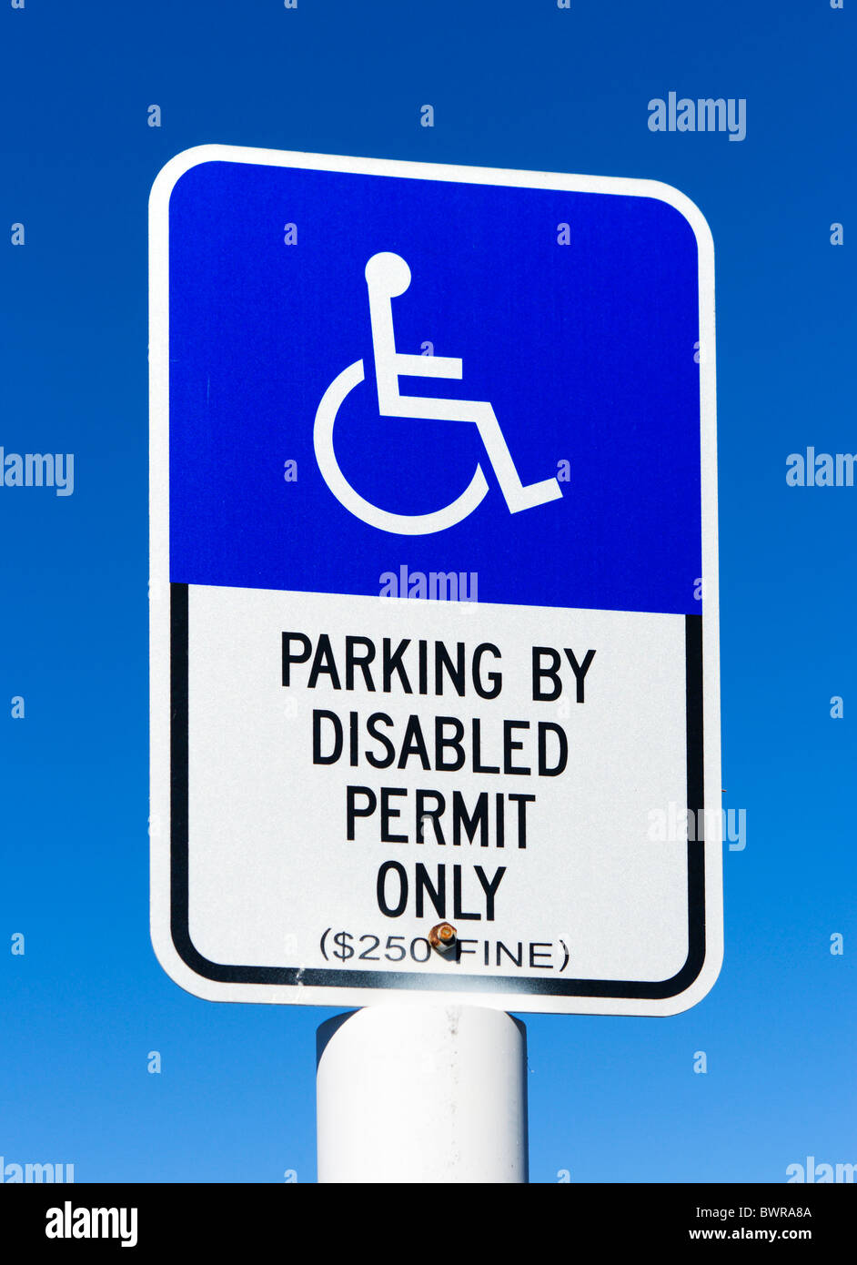 Parking by Disabled Permit Only sign, Florida, USA Stock Photo