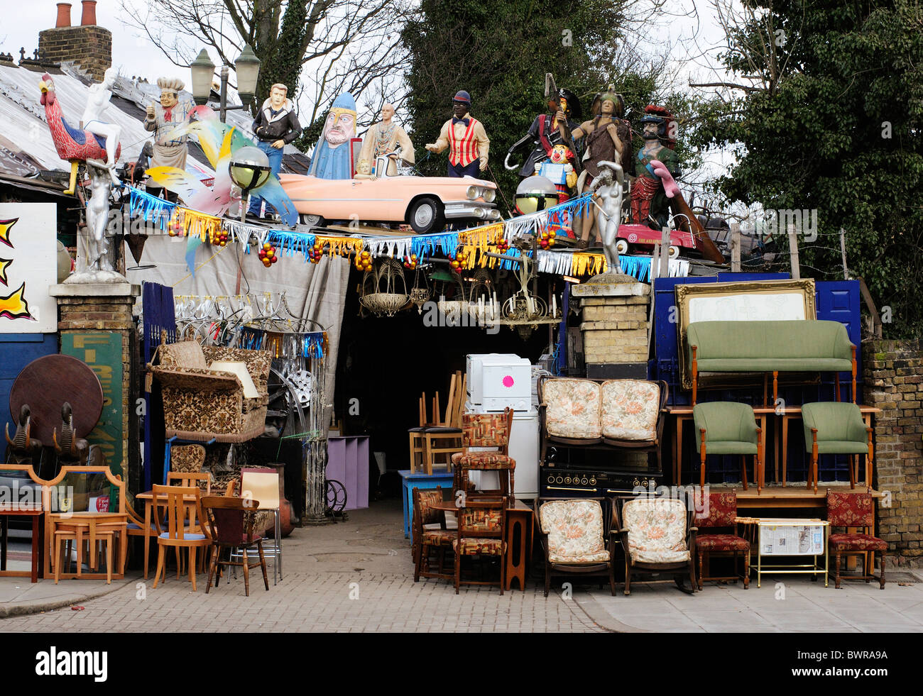 Aladdin's Cave Junk shop and reclamation yard and secondhand furniture shop, Lewisham way, London Stock Photo