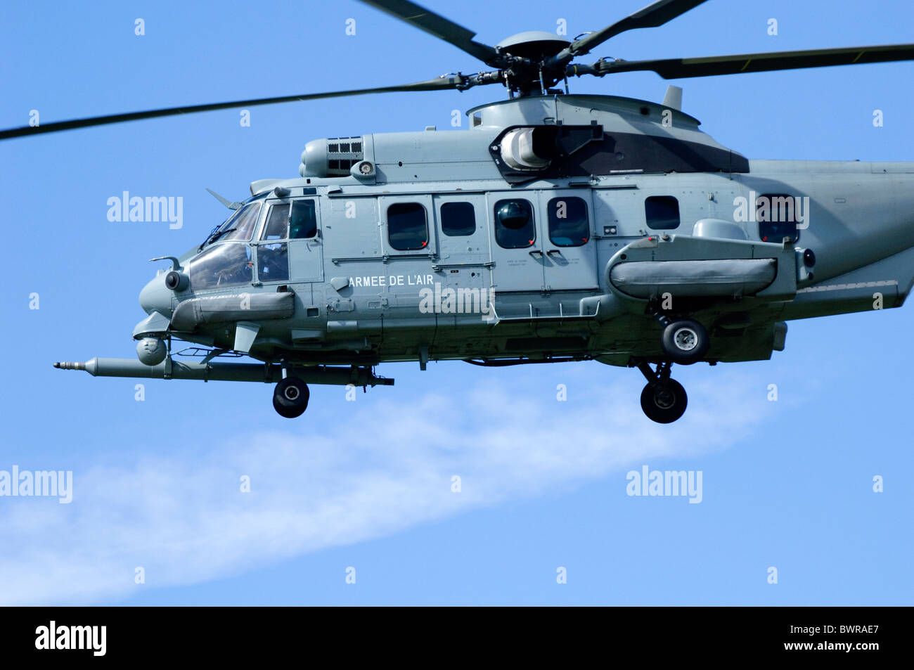 Eurocopter EC-725R2 Caracal operated by the French Air Force on approach for landing at RAF Fairford Stock Photo