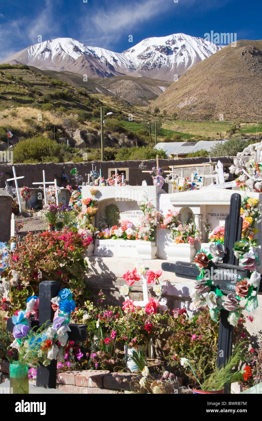 Chile South America Putre city cemetery entrance Altiplano agraveyard adevnture America Andes mountains Archi Stock Photo