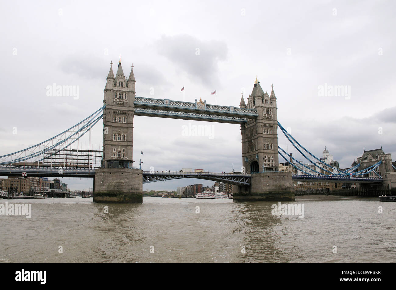 Tower Bridge against overcast sky Stock Photo