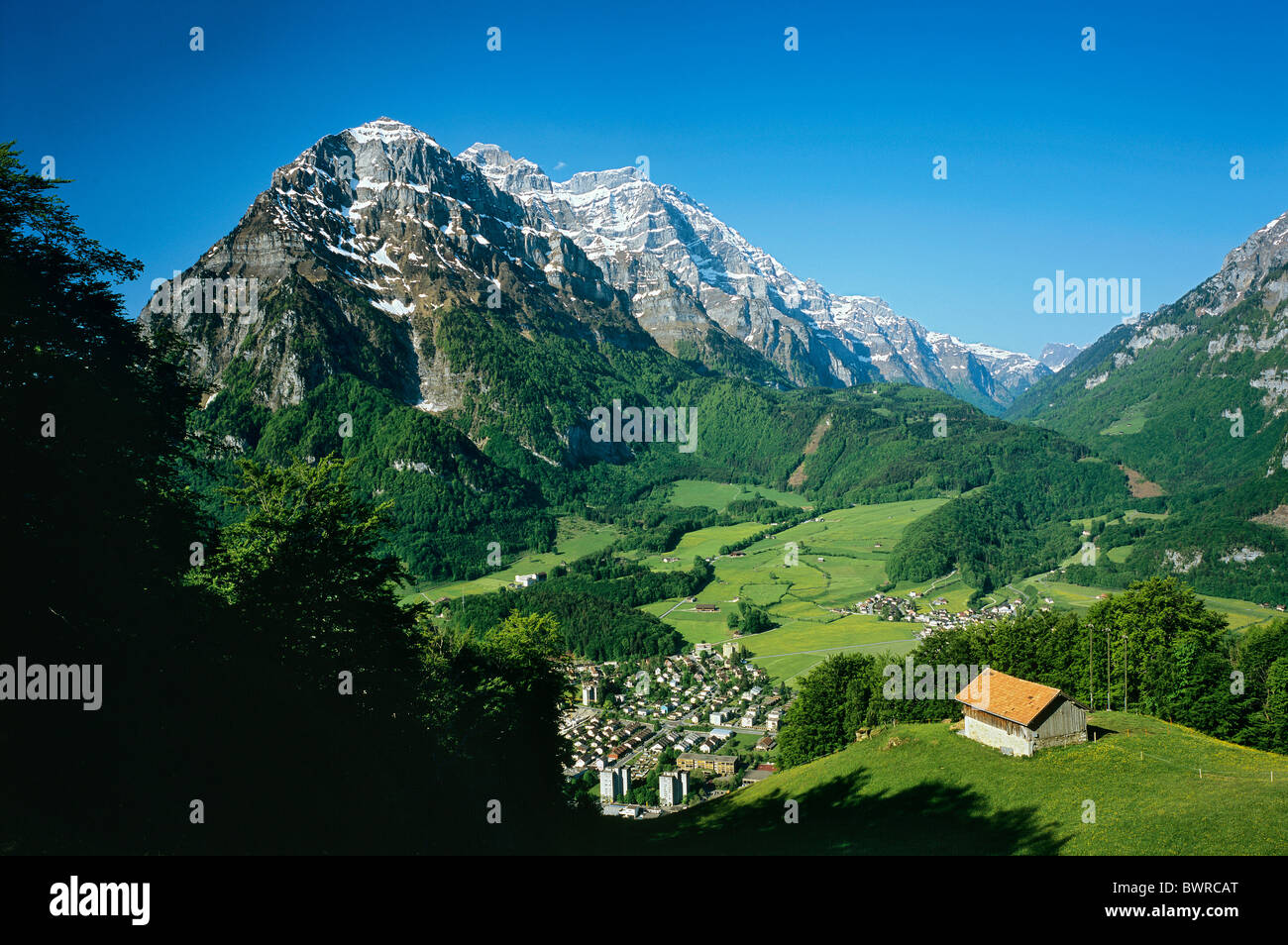 Switzerland Europe Glarus city Canton Glarus Mount Glarnisch Landscape scenery Alpine Alps Mountain Mountain Stock Photo