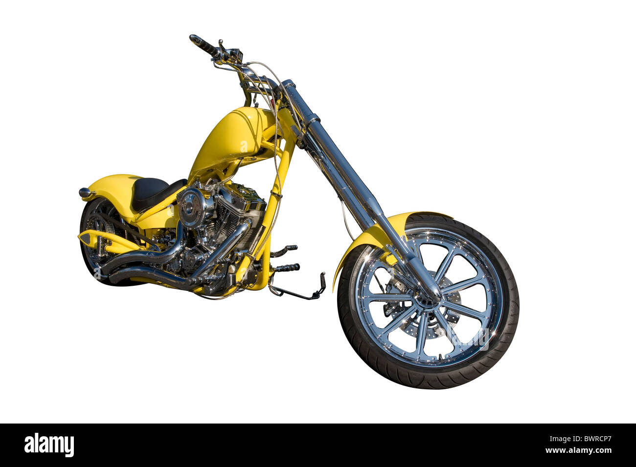 Yellow Motorcycle. Custom. Springfield, Ohio, USA. Stock Photo