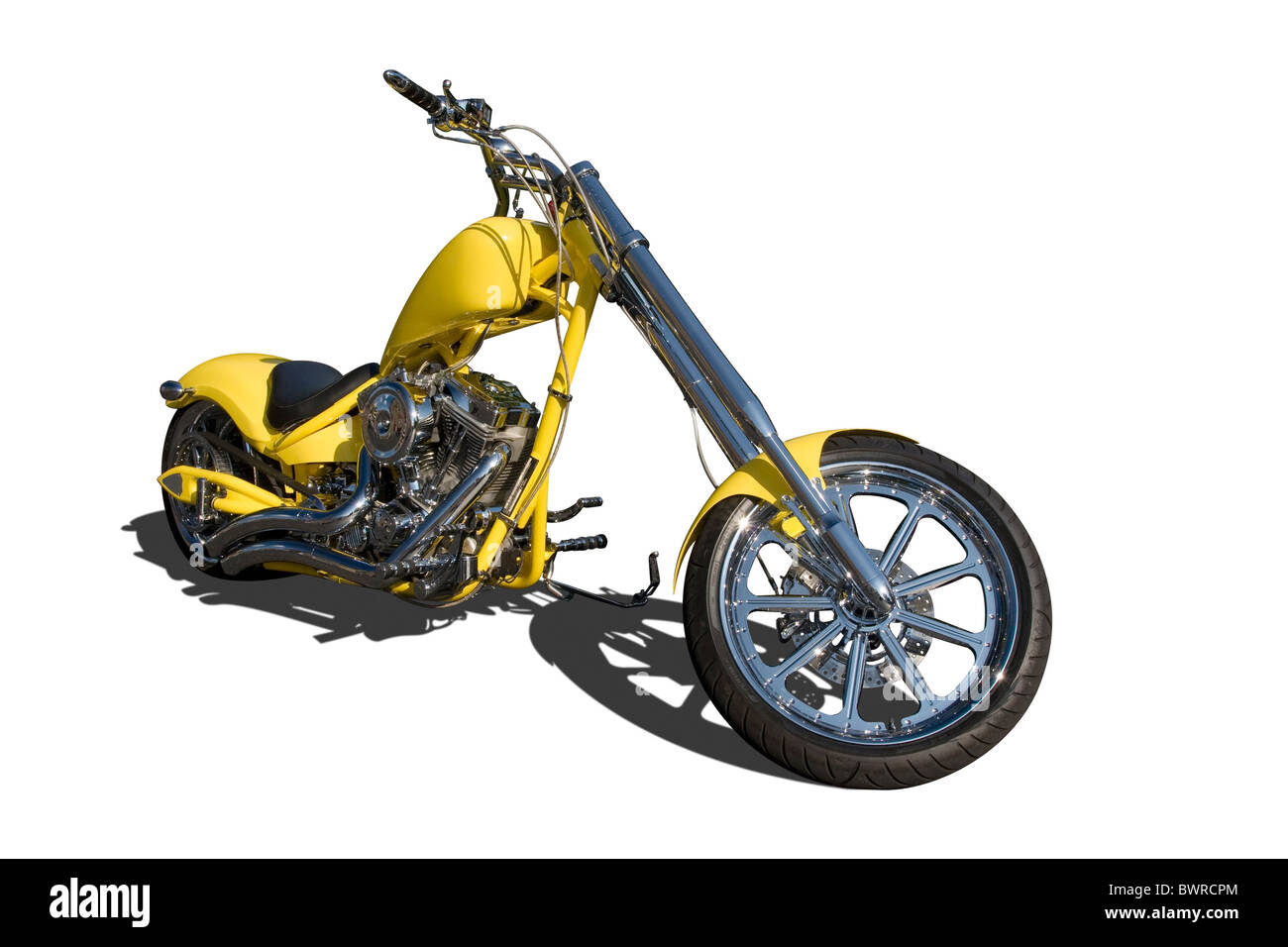 Yellow Motorcycle. Custom. Springfield, Ohio, USA. Stock Photo
