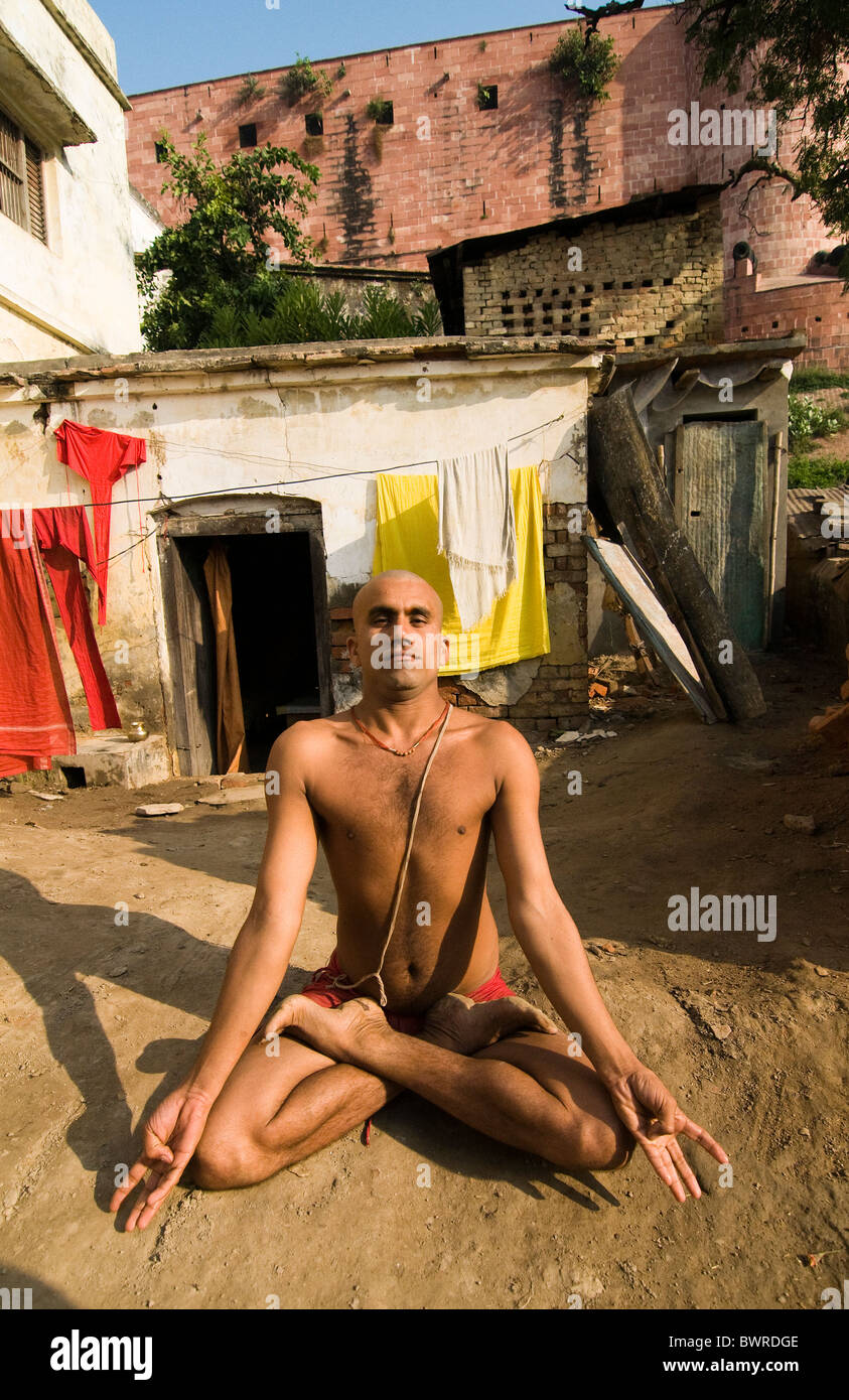 A Brahmin priest practicing Ashtanga yoga. Stock Photo