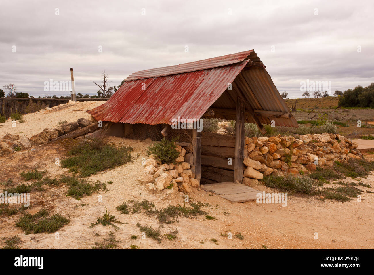 Underground summer house, Zanci Homestead ruins, Mungo National Park, New South Wales, Australia Stock Photo