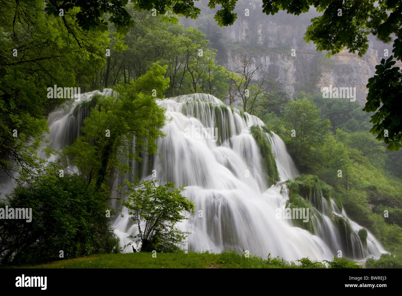 France Europe Baume-les-Messieurs Jura departement Creek Stream brook stream Canyon Summer Water Waterfall Stock Photo
