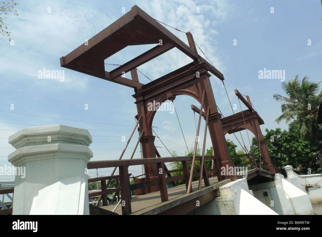 17th century Dutch drawbridge known as Chicken Market Bridge, in Kota, Jakarta, Indonesia. Stock Photo