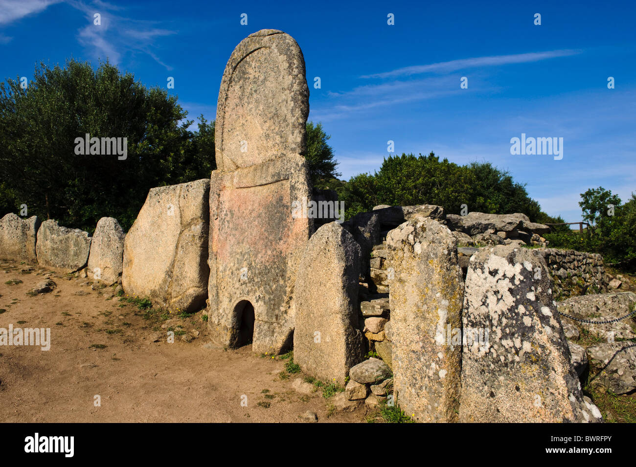 Neolithic tomb Coddu Vecchio, Costa Smeralda Sardinia, Italy Stock Photo
