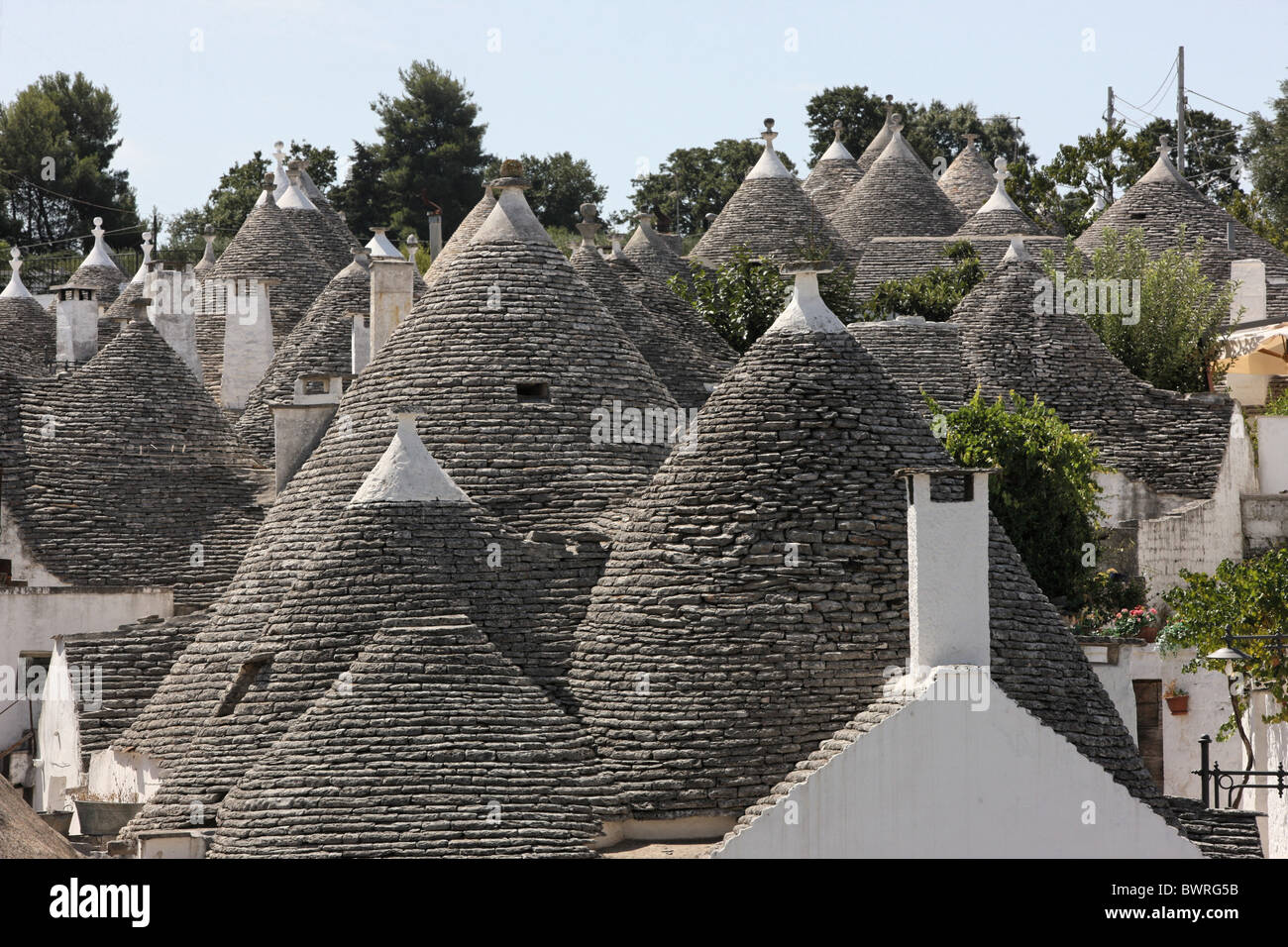 Italy Europe Alberobello city Province of Bari Apulia region Southern Italy town Alberobello Trulli houses Bu Stock Photo