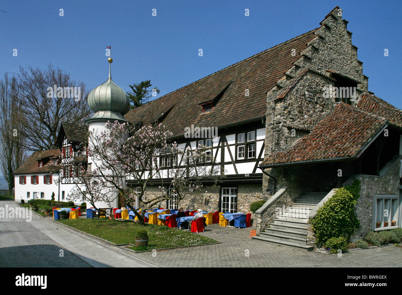 Switzerland Europe Hotel Feldbach Outdoor Outdoors Outside Canton Thurgau town Steckborn Half-timbering timb Stock Photo