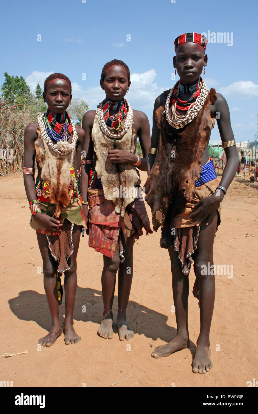 Hamer Tribe Girls, Turmi, Omo Valley, Ethiopia Stock Photo