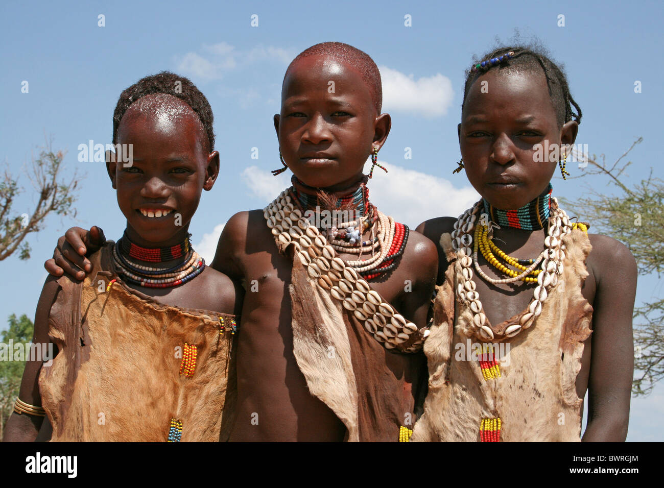 Hamer Tribe Children, Turmi, Omo Valley, Ethiopia Stock Photo