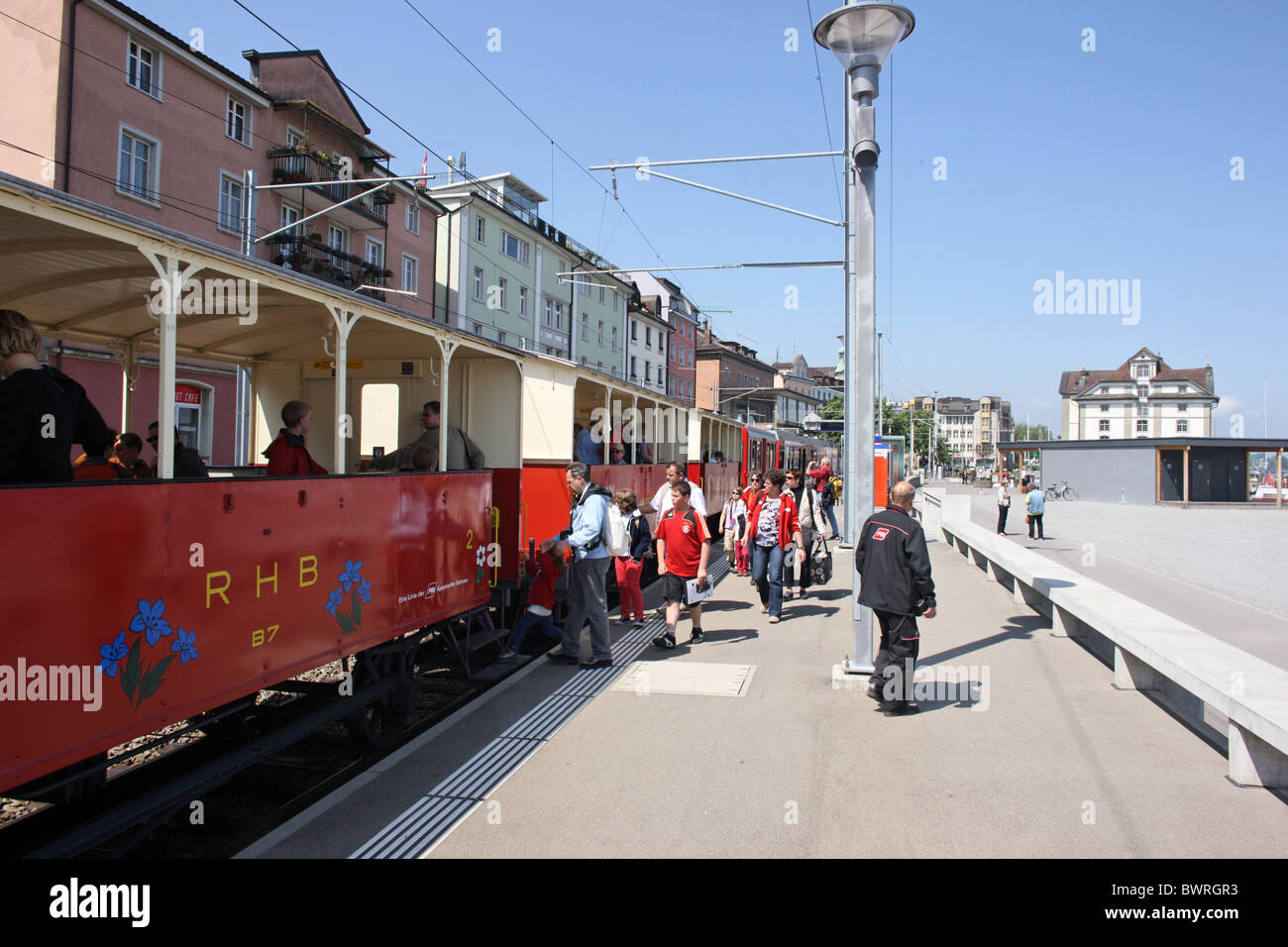 Switzerland Europe Rorschach Outdoor Outdoors Outside canton St. Gallen Rorschach-Heiden-Bahn railroad train Stock Photo