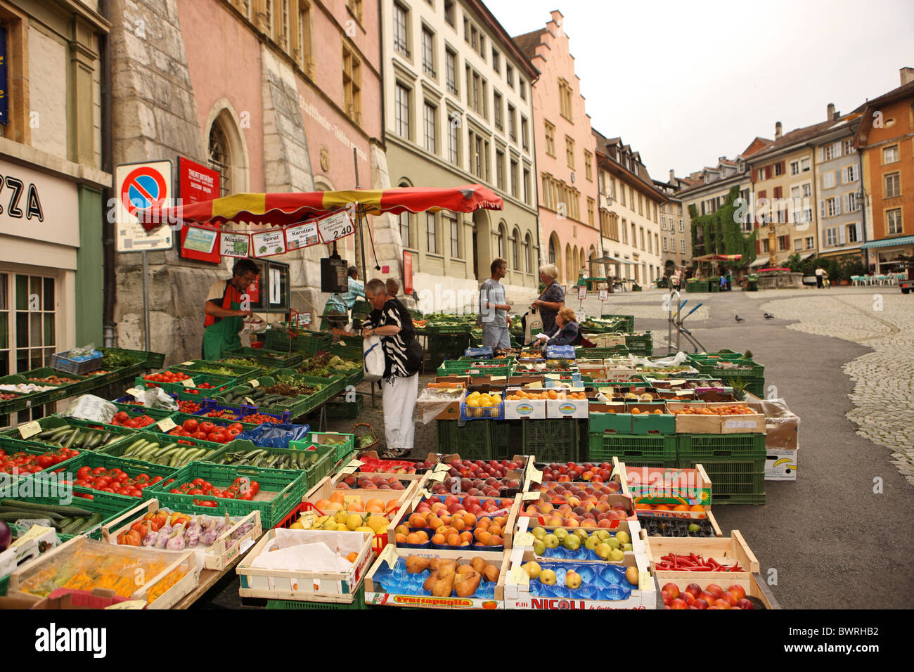 Switzerland Europe town Biel city Outdoor Outdoors Outside Canton Berne old  town historic Ring square mark Stock Photo - Alamy