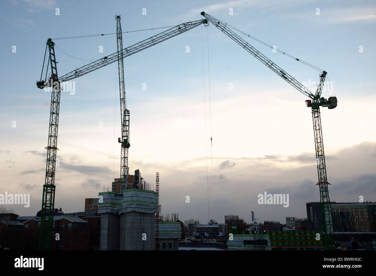 Cranes on a building site near Corporation Street in Manchester , England Stock Photo