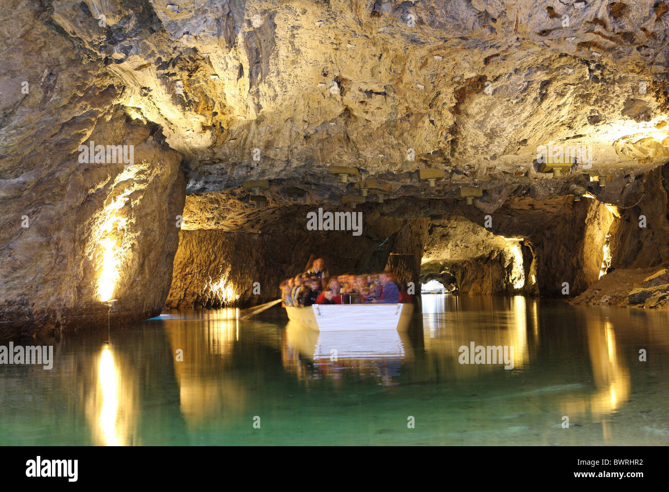 Switzerland Europe Saint-Léonard underground lake Indoor Inside landscape  alpine alps mountain mountains Ca Stock Photo - Alamy