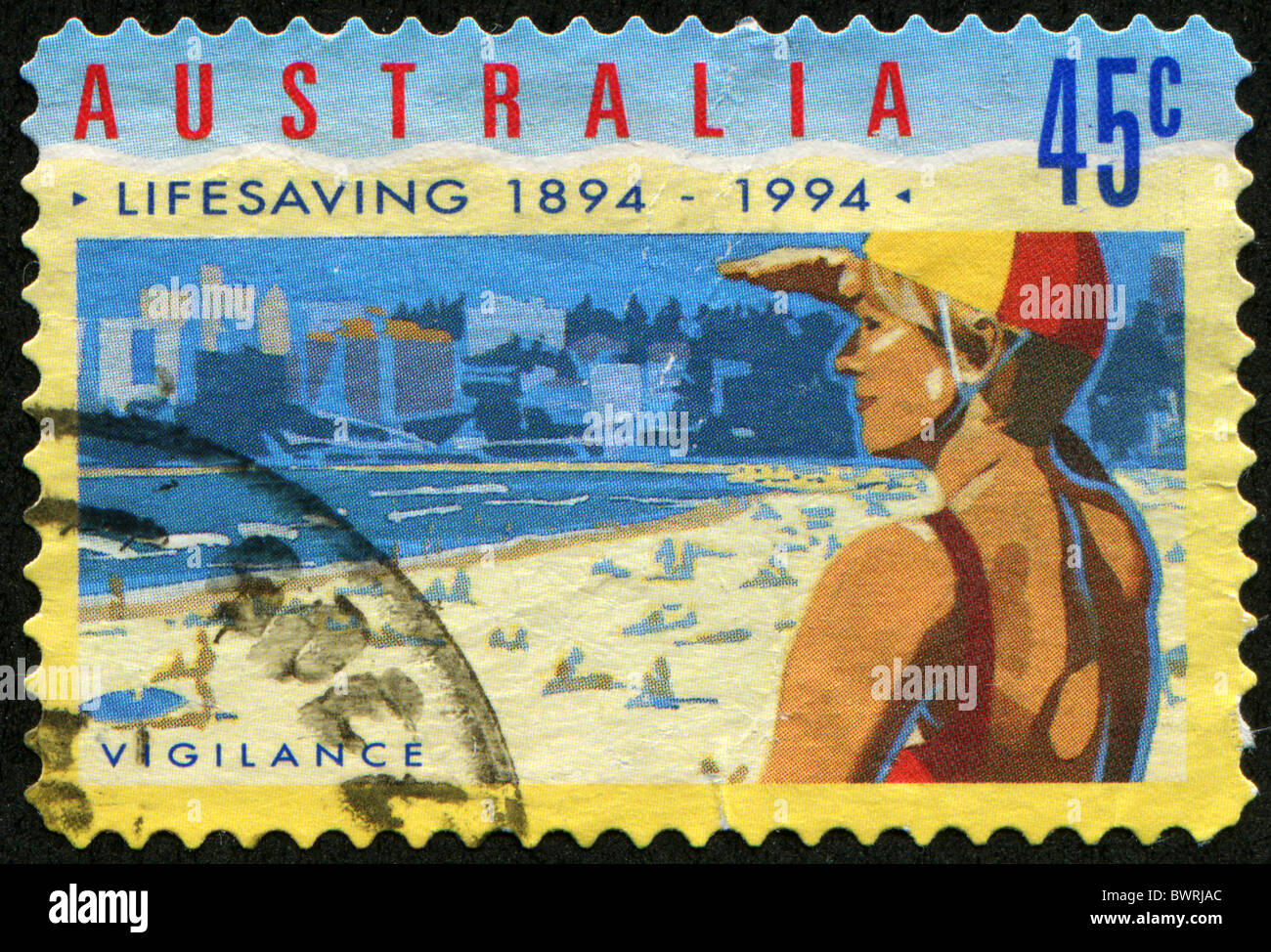 AUSTRALIA - CIRCA 1994: A stamp printed in Australia shows lifesaver, circa 1994 Stock Photo