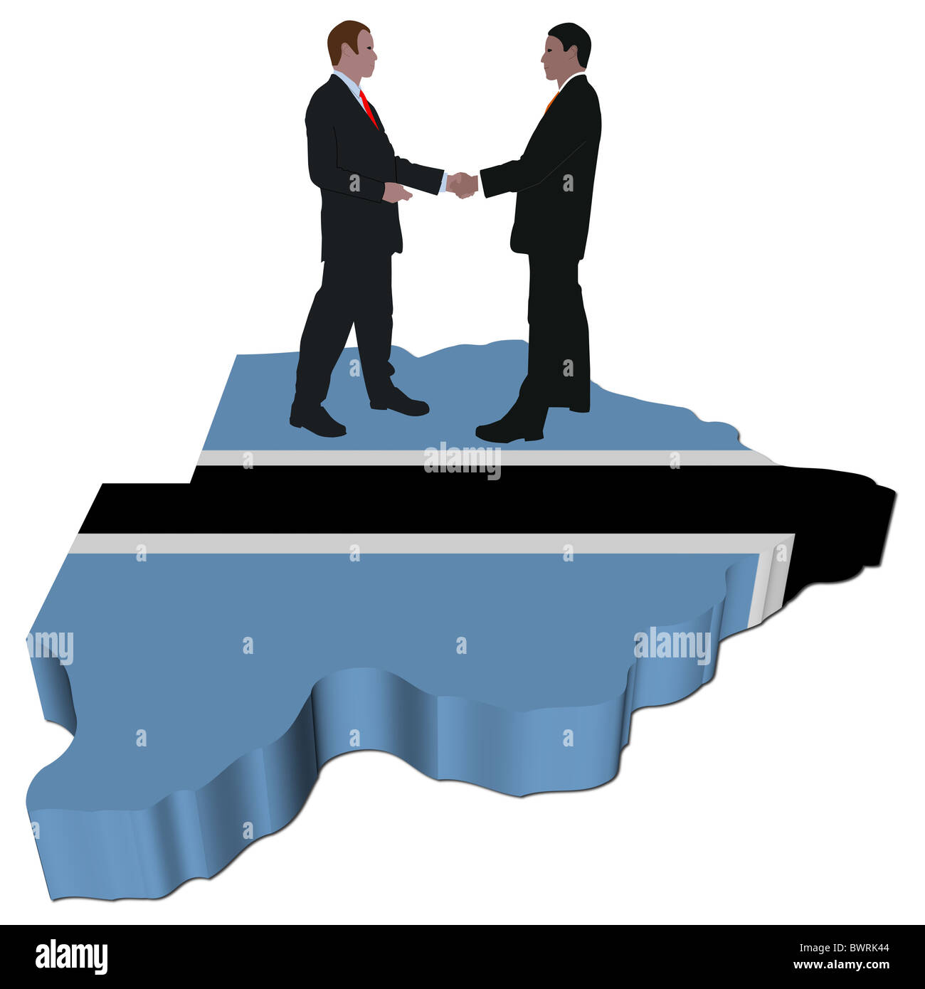Business people shaking hands on Botswana map flag illustration Stock Photo