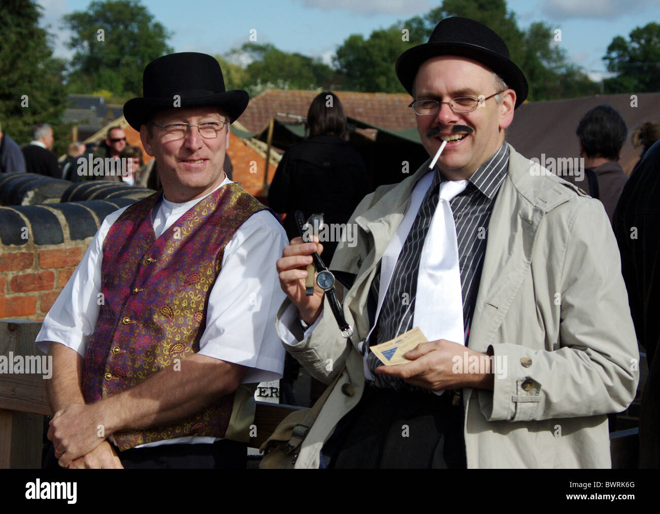 Two re-enactors dressed as spivs at a forties event in Stoke Bruerne, Northamptonshire, UK Stock Photo