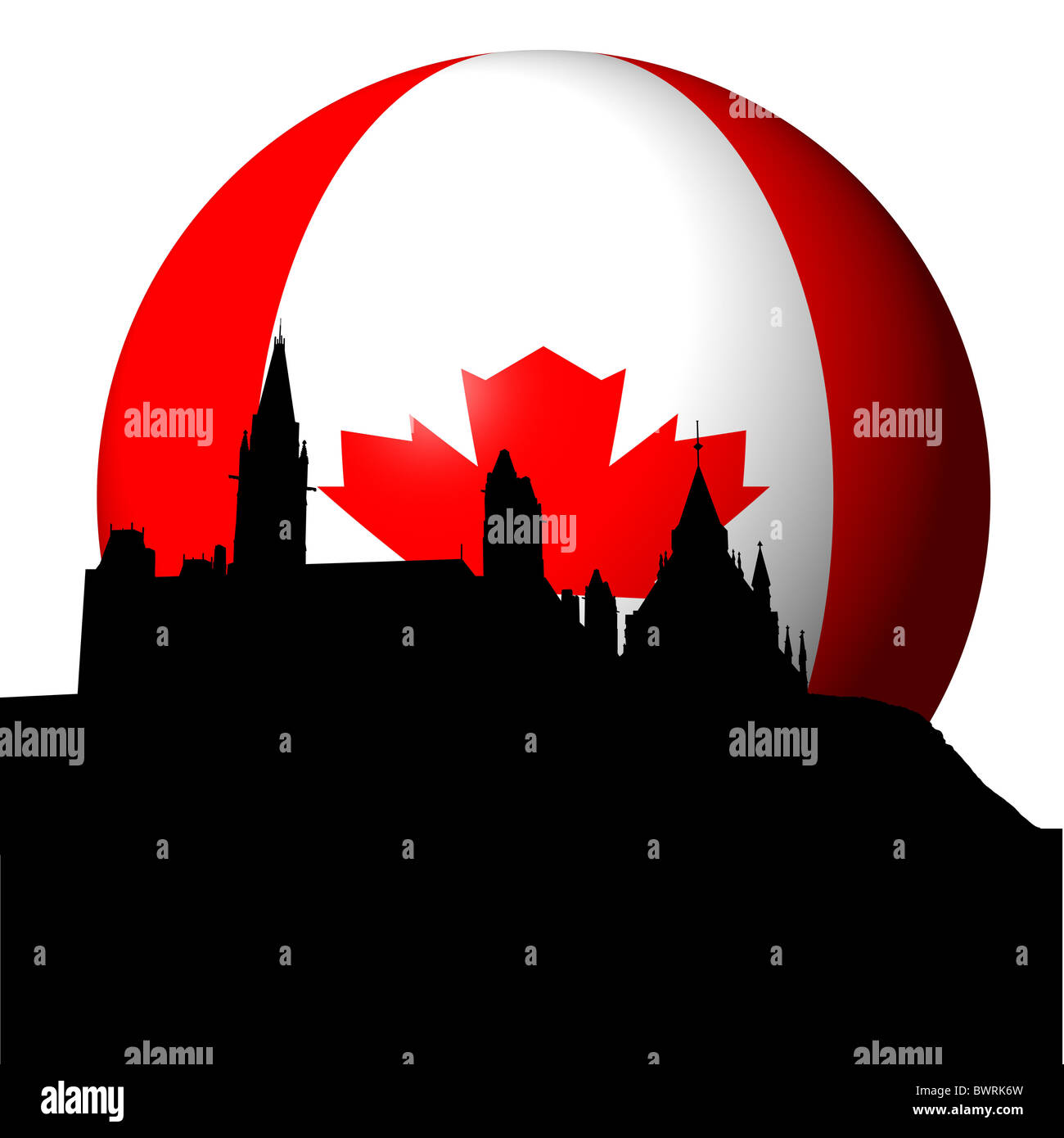Ottawa skyline with Canadian flag sphere illustration Stock Photo