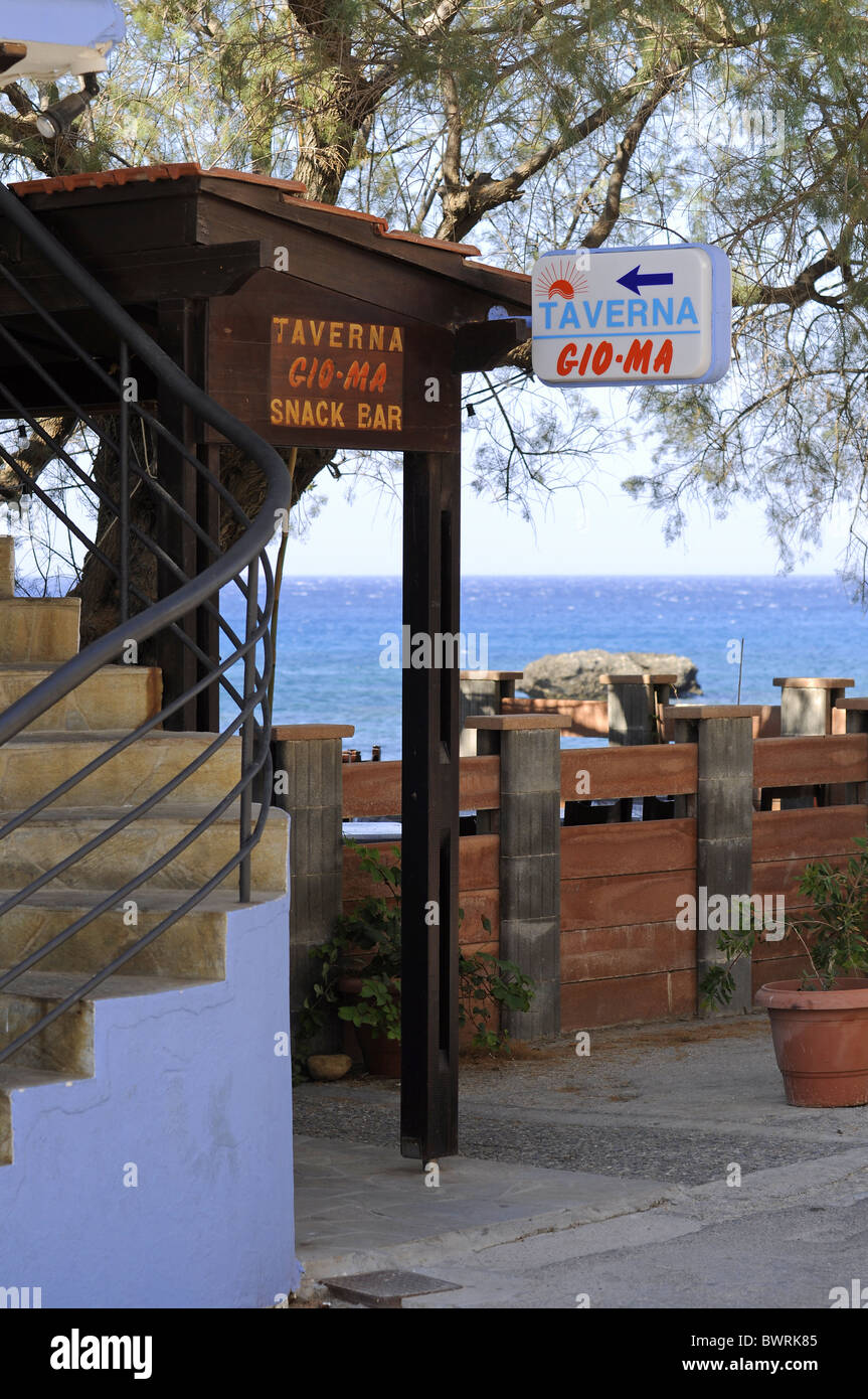Taverna Gioma sign and staircase in Plakias village in Crete Stock Photo -  Alamy