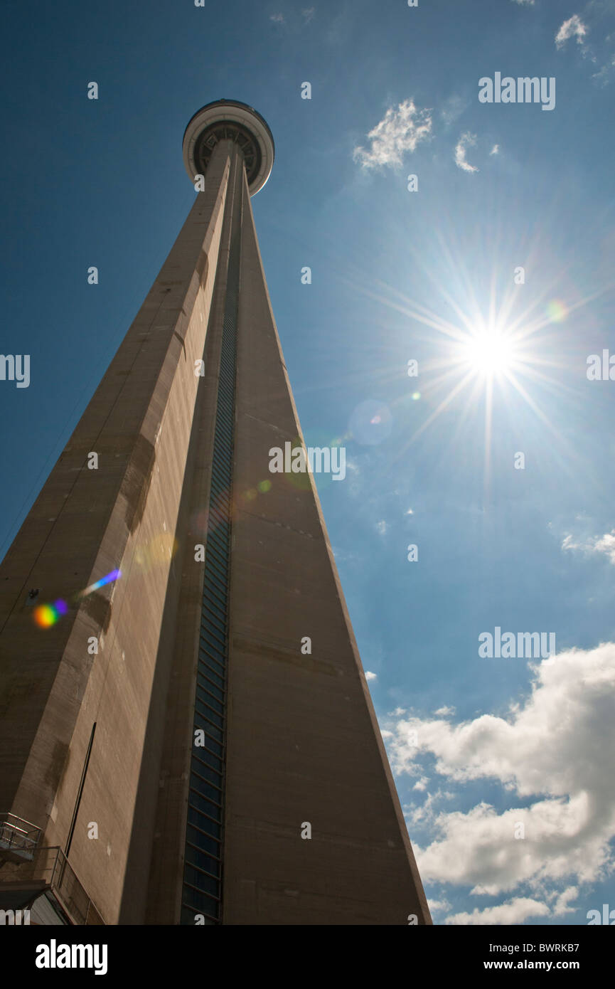 CN Tower with the sun in the frame and artful flare Stock Photo