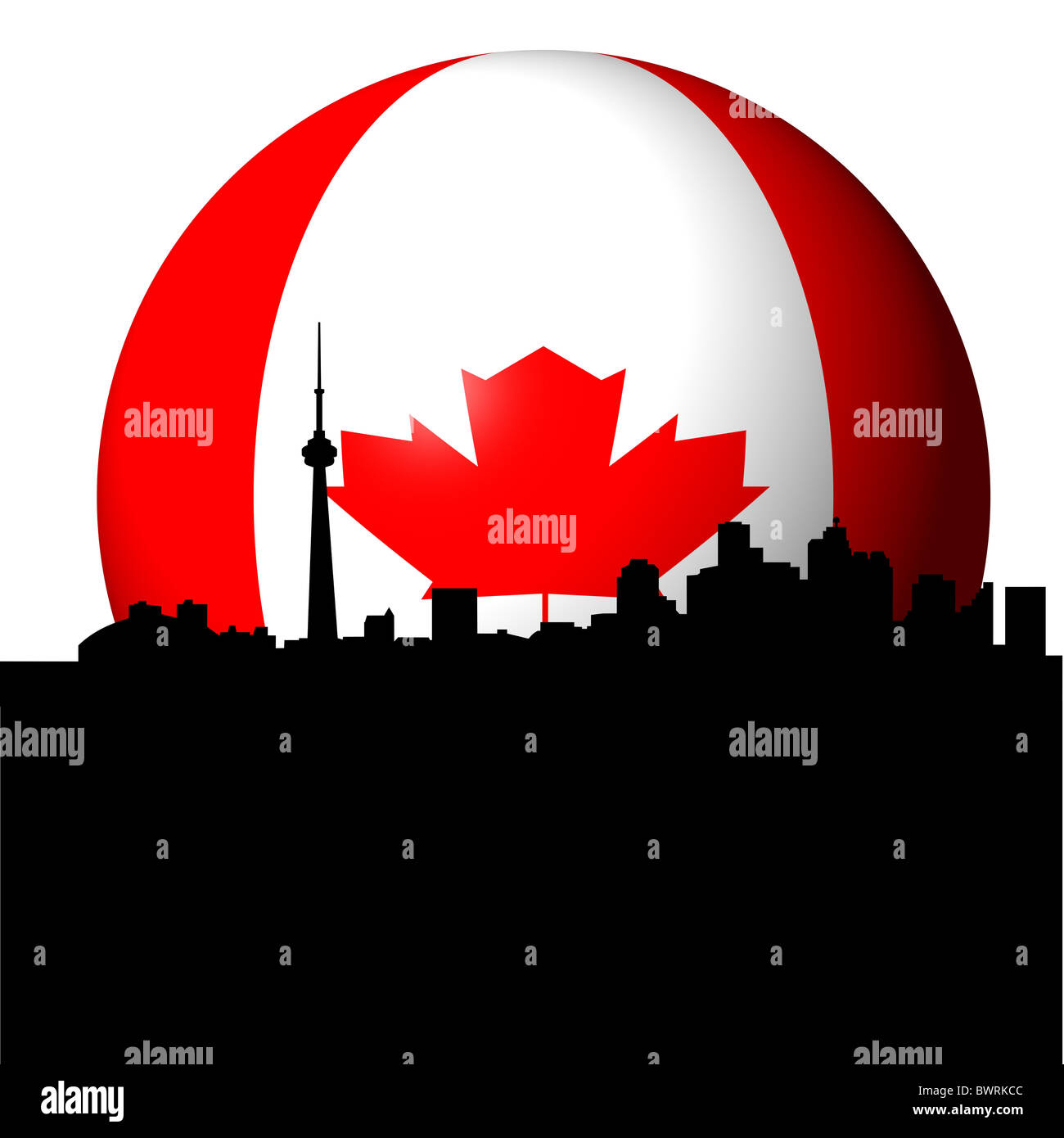 Toronto skyline with Canadian flag sphere illustration Stock Photo