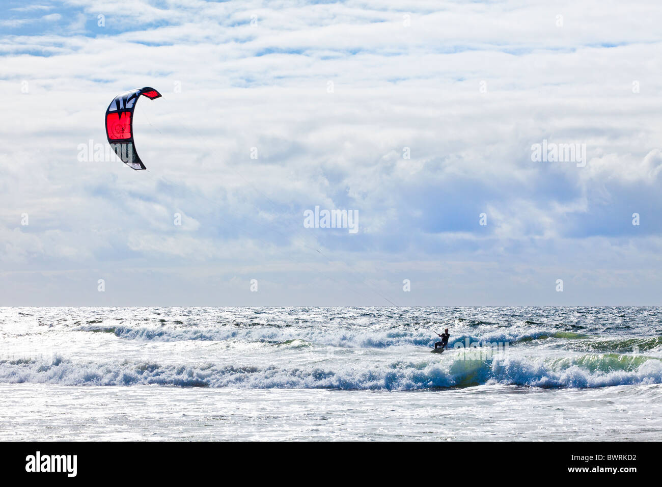Kitesurfing at Machrihanish on the Kintyre Peninsula, Argyll & Bute, Scotland Stock Photo