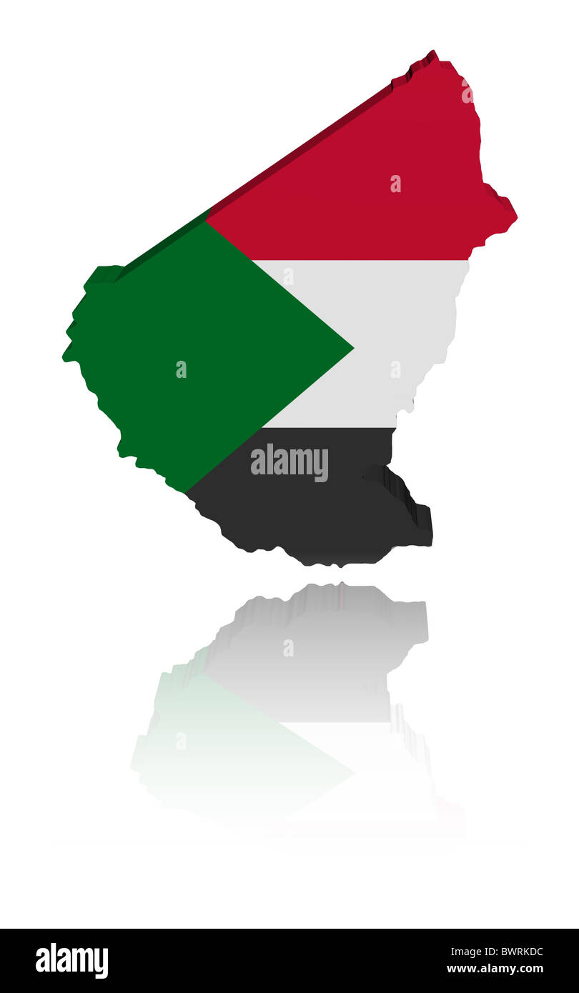 Sudan map flag 3d render with reflection illustration Stock Photo