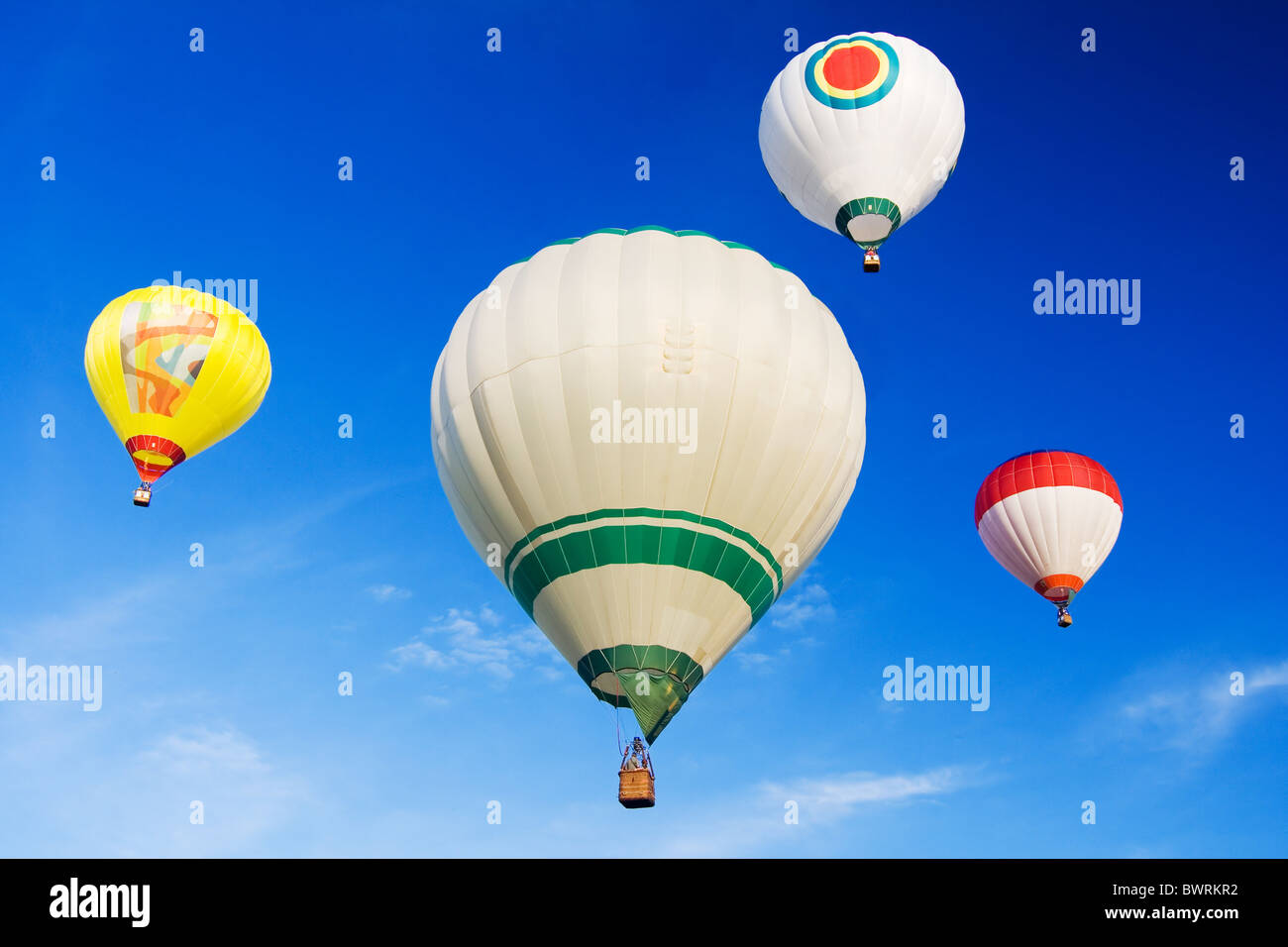 the hot air balloons on blue sky Stock Photo