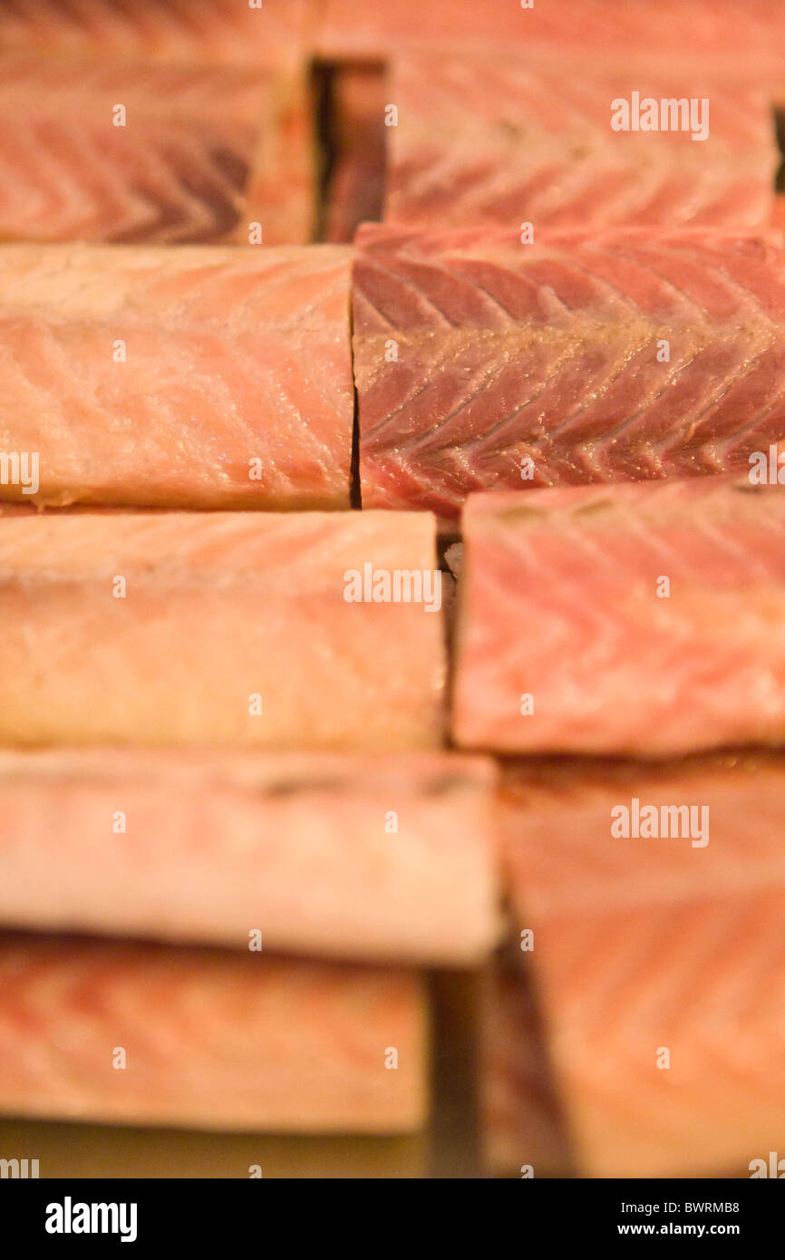 Smoked eel fillet at Paustian Restaurant in Copenhagen, Denmark. Stock Photo