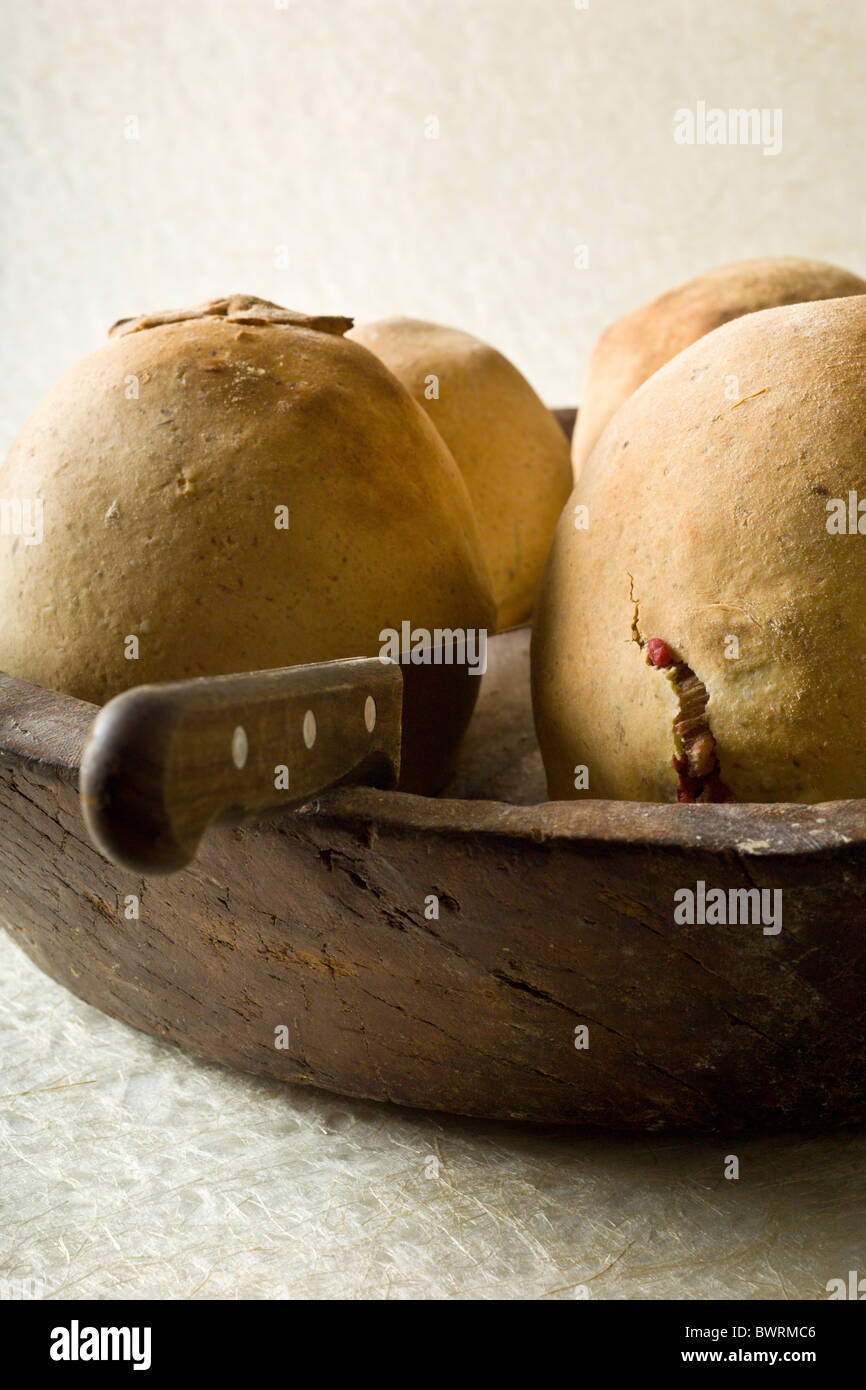 Salt-Baked Beet with Sweetbread and Prune Sauce prepared by Mads Refslund, Chef of MR Restaurant, in Copenhagen, Denmark. Stock Photo