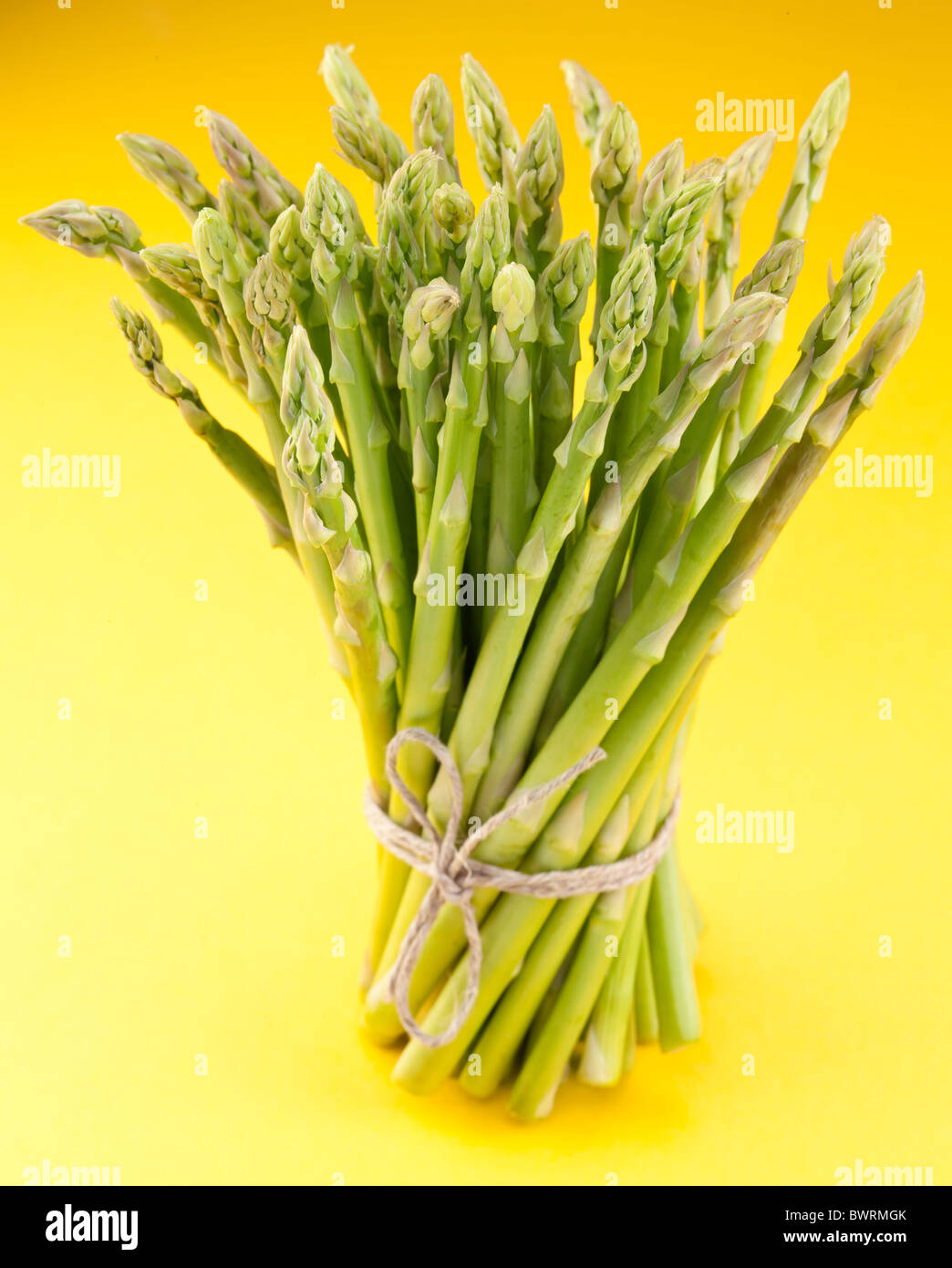 Sheaf of asparagus on a yellow background Stock Photo Alamy