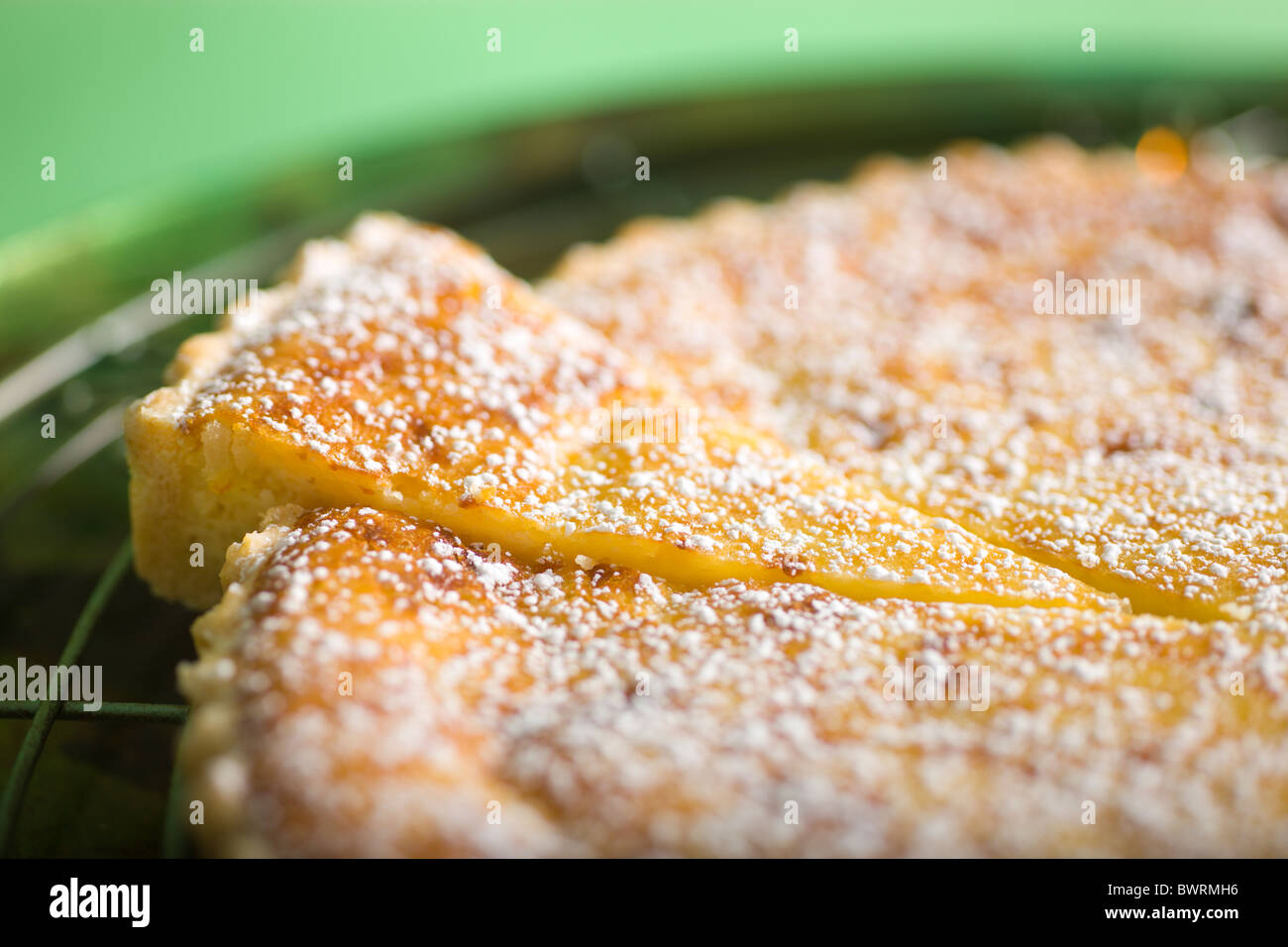 Swiss Baked Rice Tart with Milk, Almonds and Powder Sugar. Stock Photo