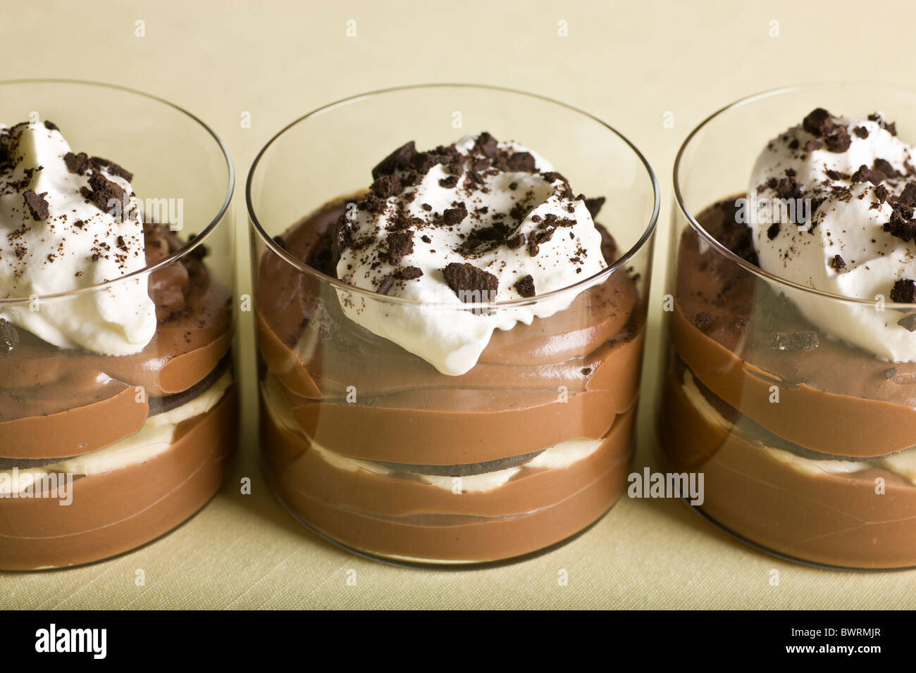 Milk Chocolate Banana Pudding with Whipped Cream and Chocolate Wafer