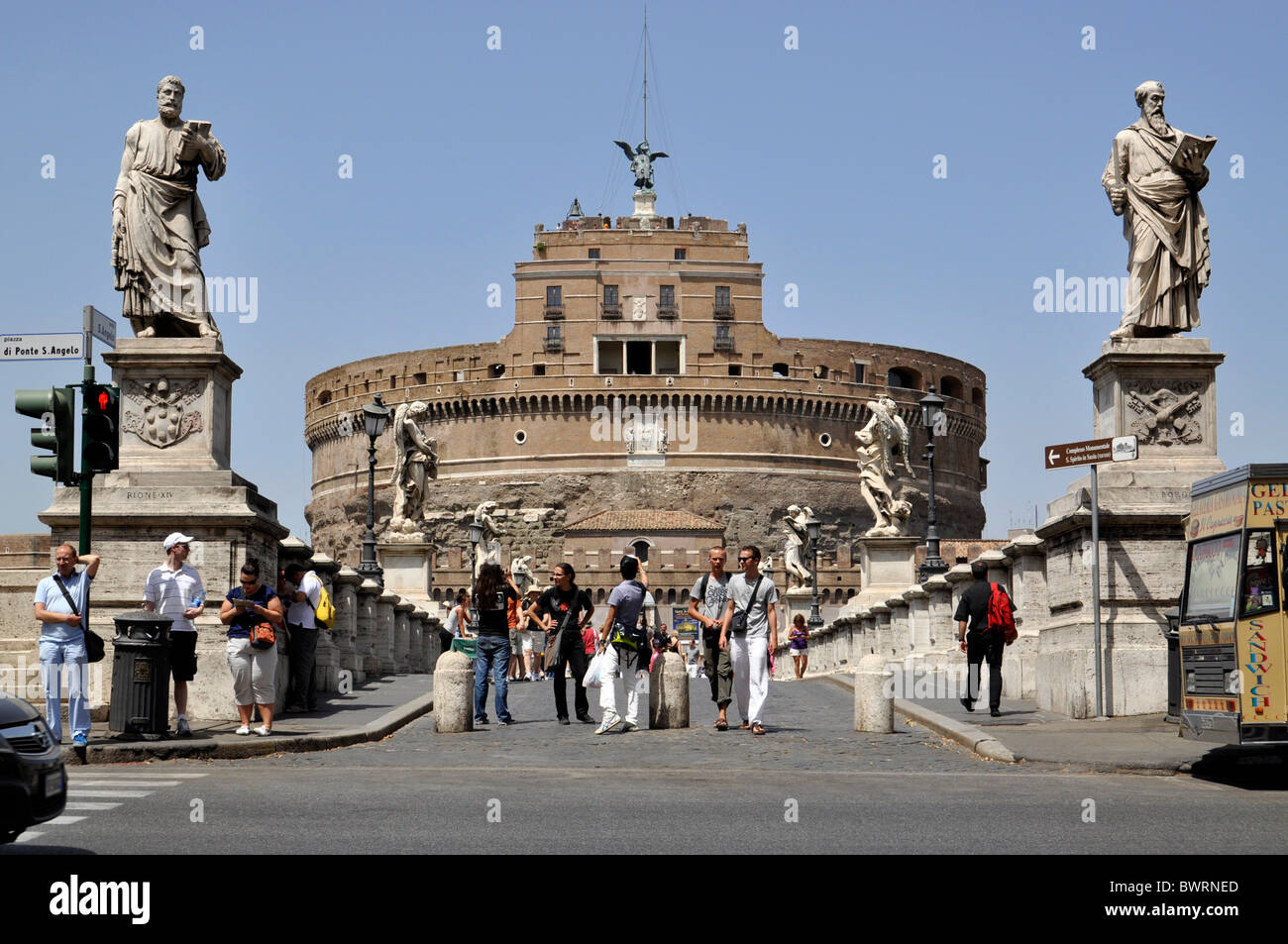 Statues of the apostles Peter and Paul, Ponte Sant'Angelo, Bridge of Angels, Castel Sant'Angelo, Castle of Angels, Rome, Lazio Stock Photo