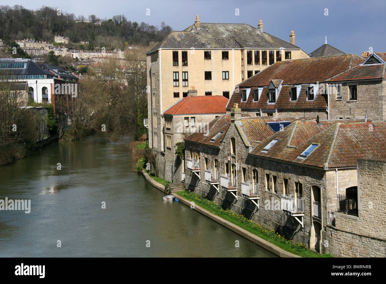 View along River Avon, Bath, England Stock Photo