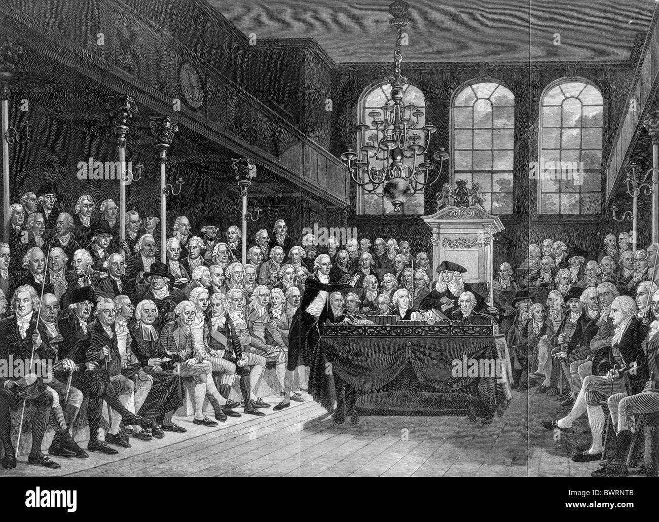 The Old House of Commons in 1793; Black and White Illustration; Stock Photo