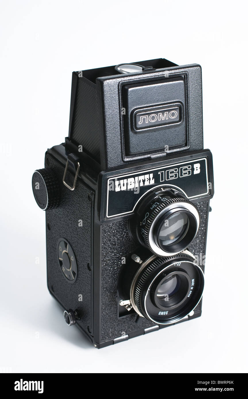 A vintage Lomo Lubitel 166B twin lens reflex film camera made in Russia Stock Photo