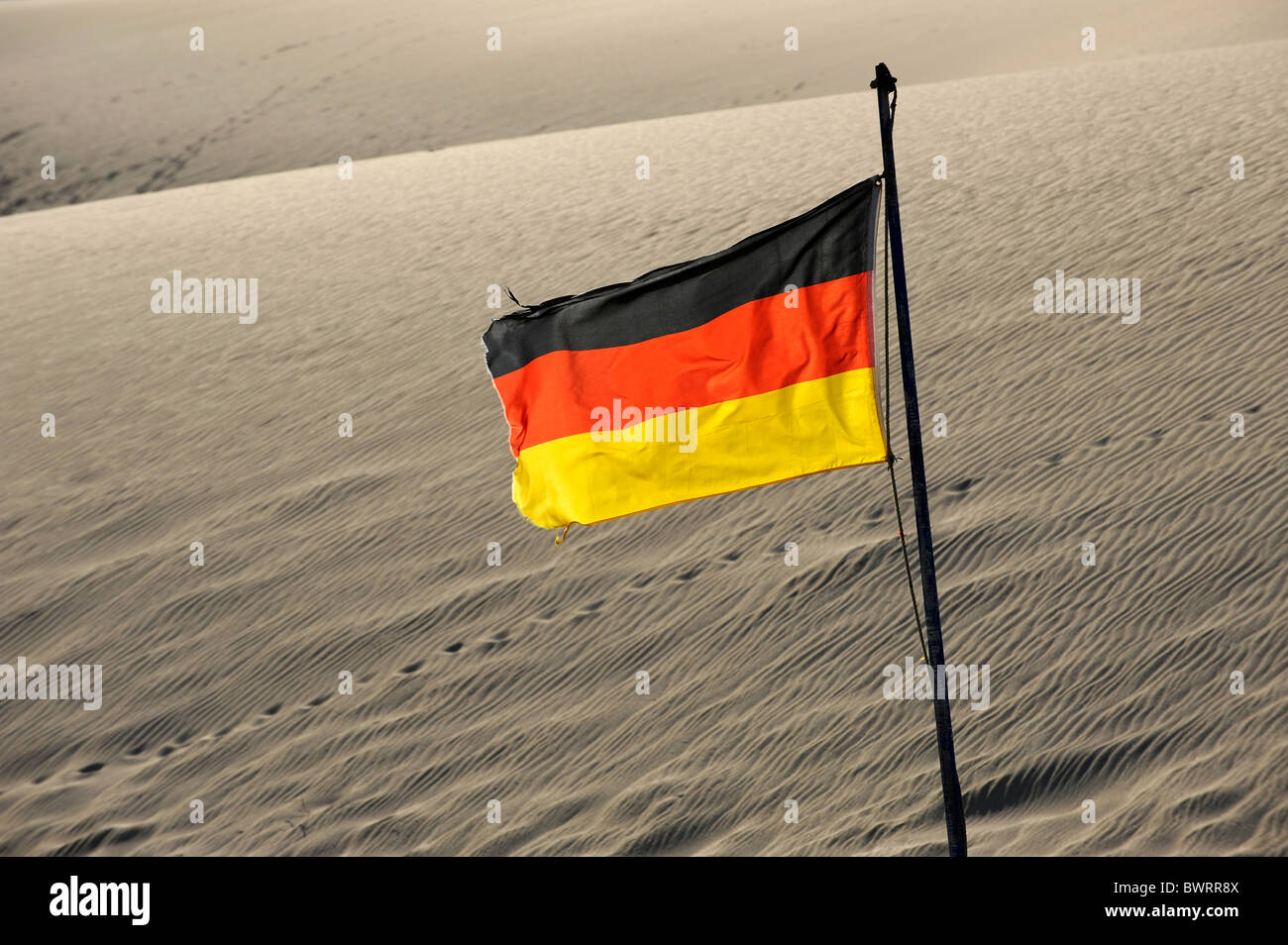 German flag blowing in the desert sand Stock Photo