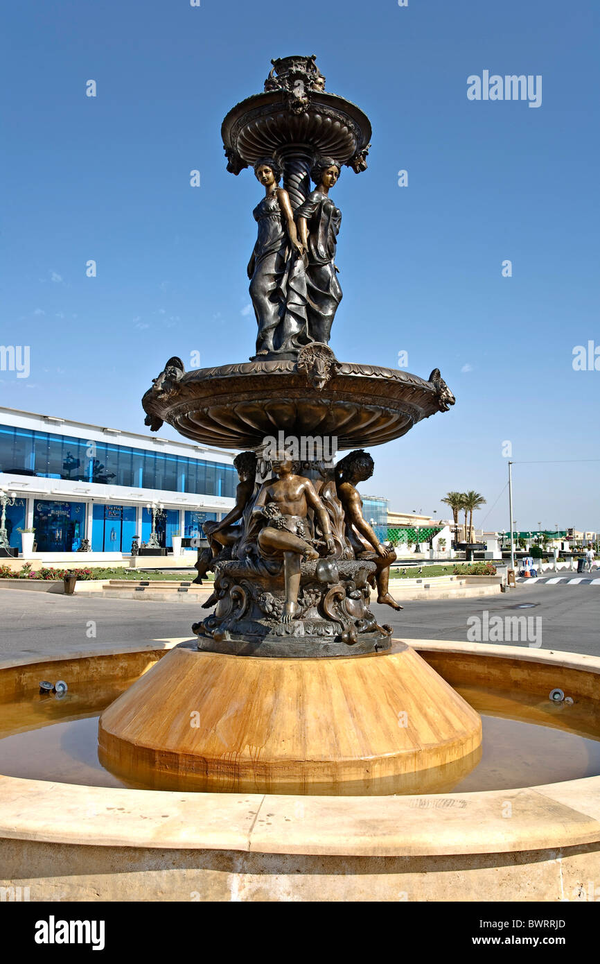 Fountain with bronze sculptures in a tourist resort, Sharm el Sheikh, Egypt, Africa Stock Photo