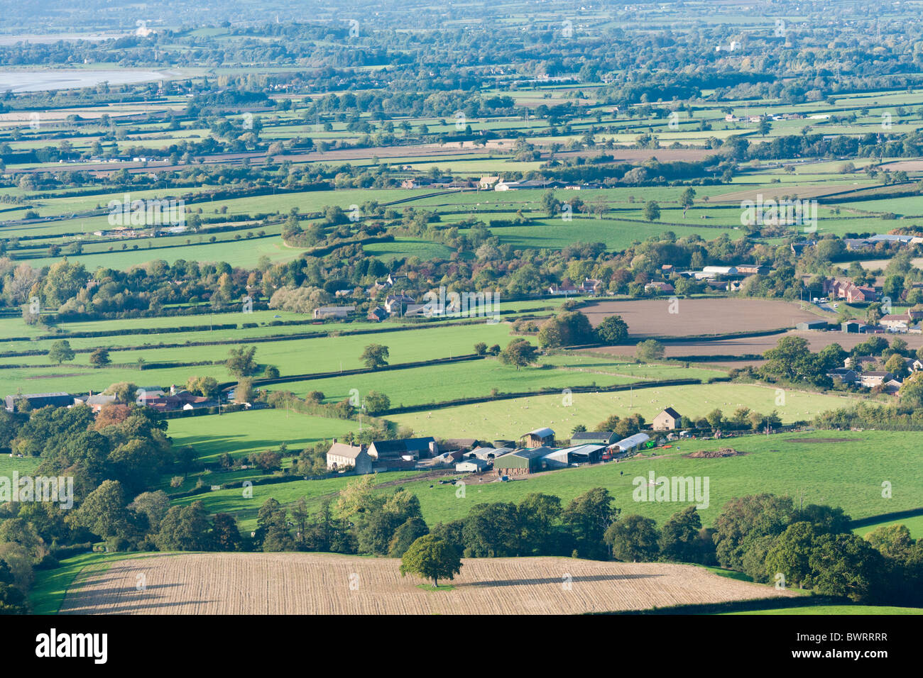 The Severn Vale near Coaley, Gloucestershire viewed from Cam Long Down Stock Photo