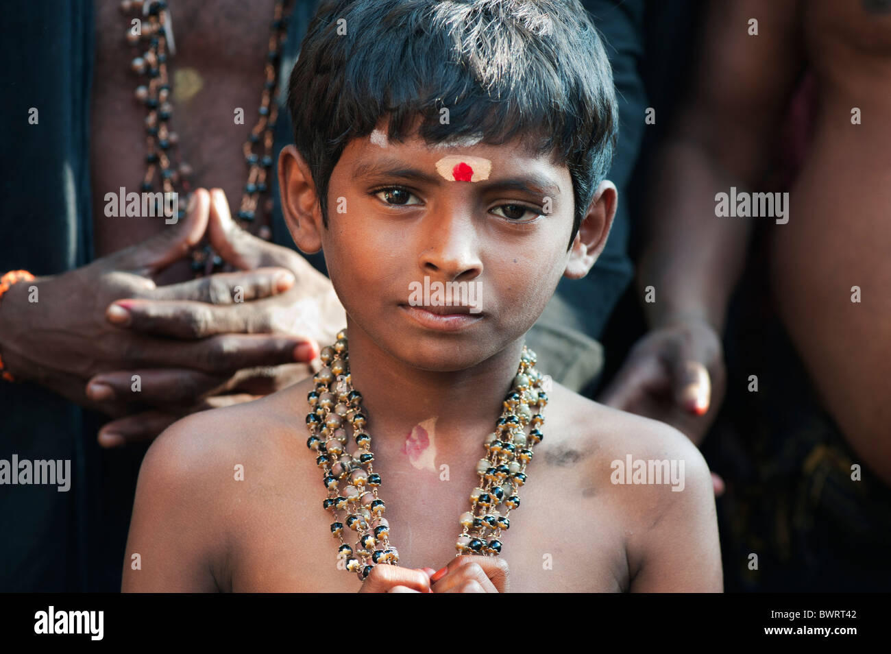 Indian boy on Ayappa pilgrimage. Andhra Pradesh, India Stock Photo